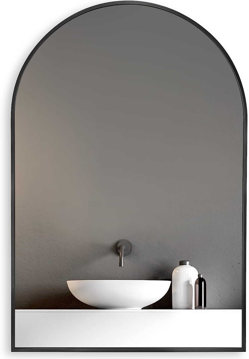 20x30 Inch Black Metal Framed Arched Bathroom Mirror