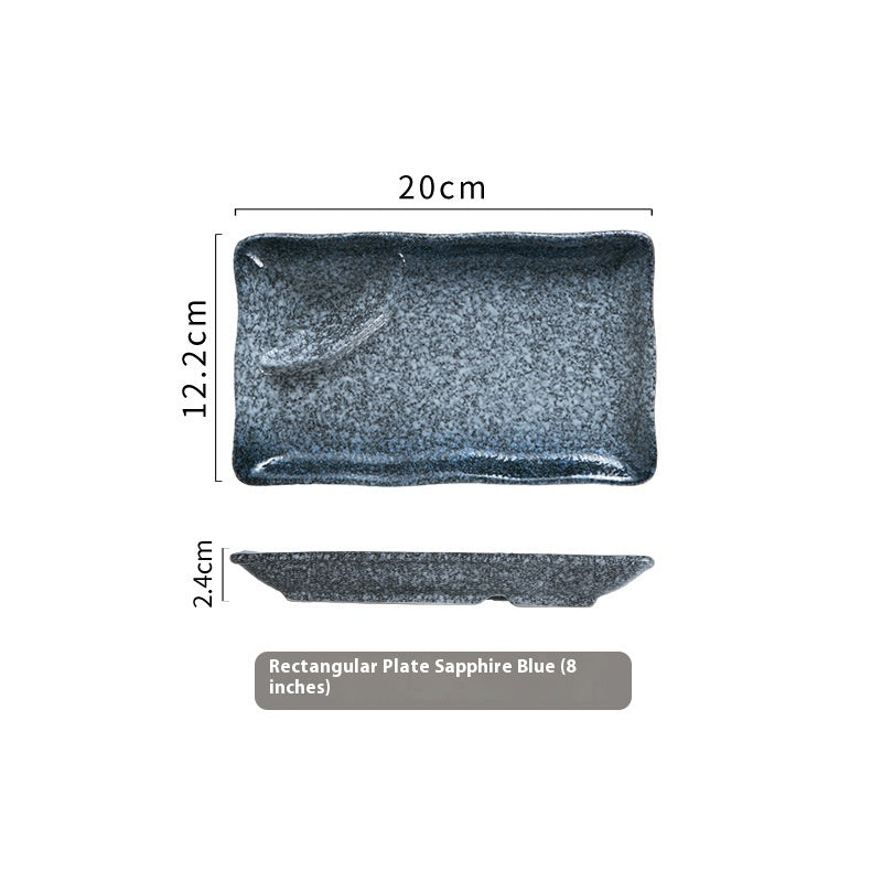 Rectangular Vinegar Dish & Dipping Grid Ceramic Plate for Kitchen