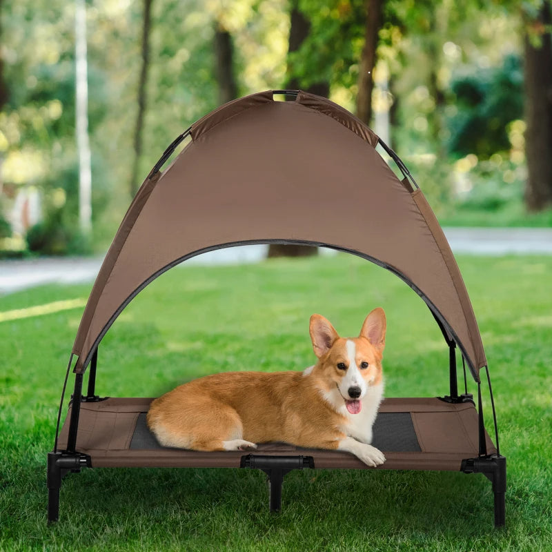 Portable Elevated Dog Bed with Canopy Shade - 36 Inch, Coffee