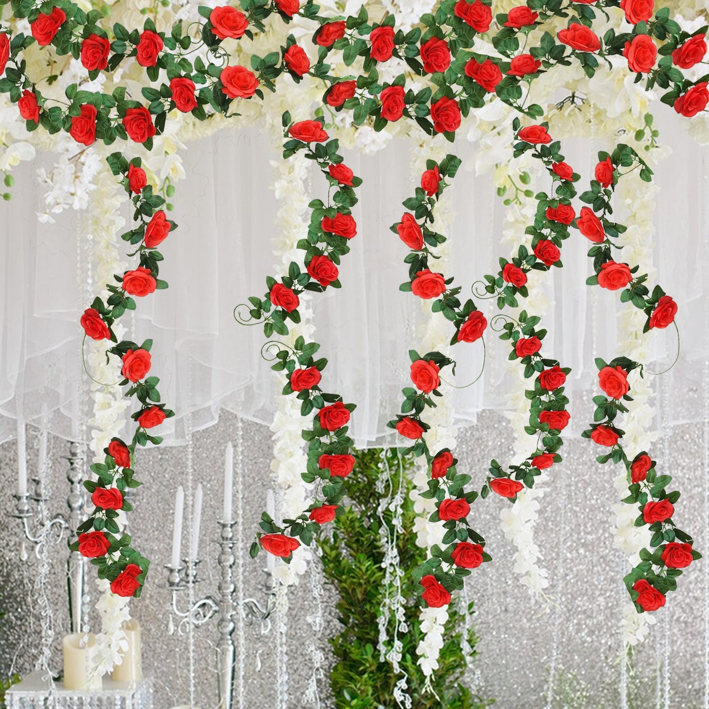 Red Artificial Eucalyptus Garland - 230cm Floral Vine Decoration