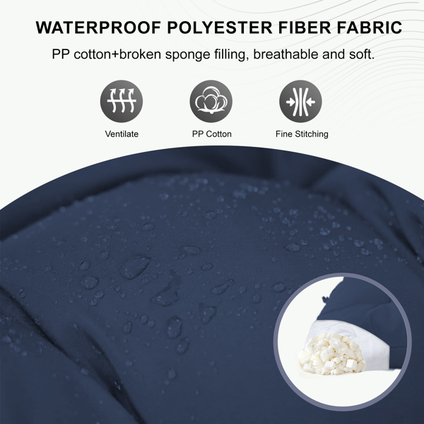 Waterproof 70-Inch Outdoor Swing Cushion with Backrest - Dark Blue
