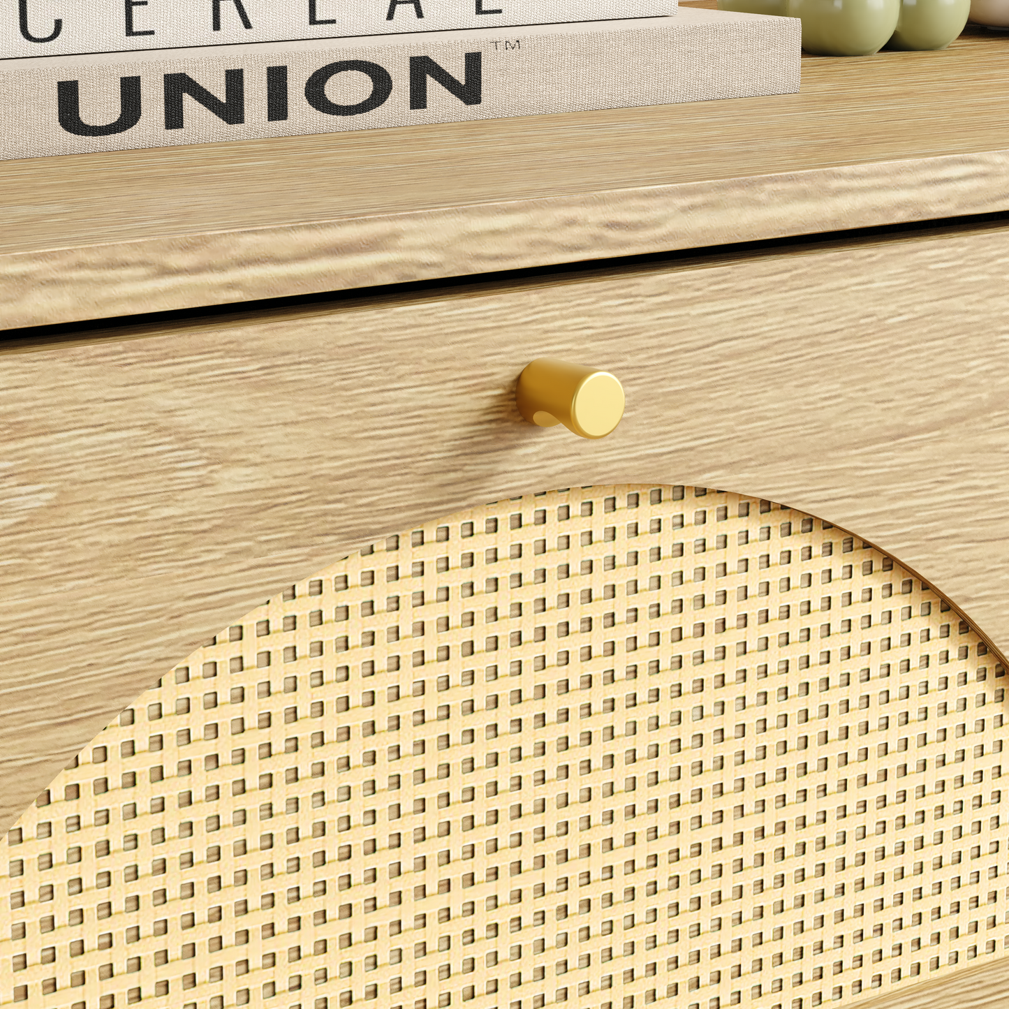 9-Drawer Rattan Dresser - Modern Walnut Storage Cabinet