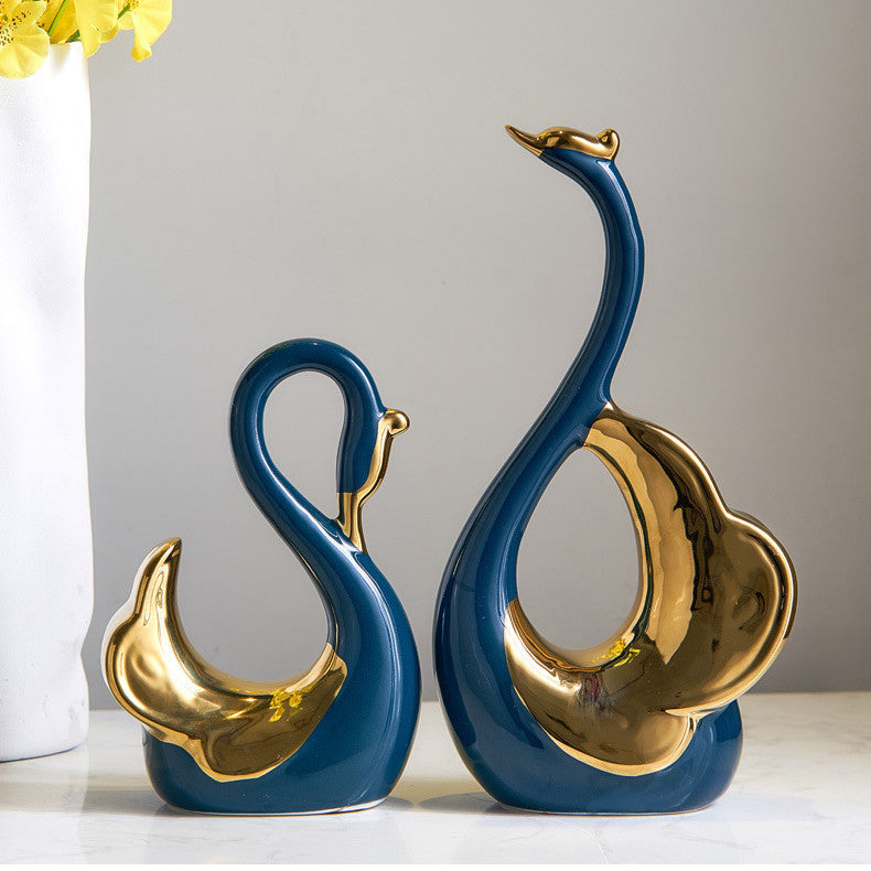 Ceramic Swan Decorations for Home & Office - Blue & Green Ornaments