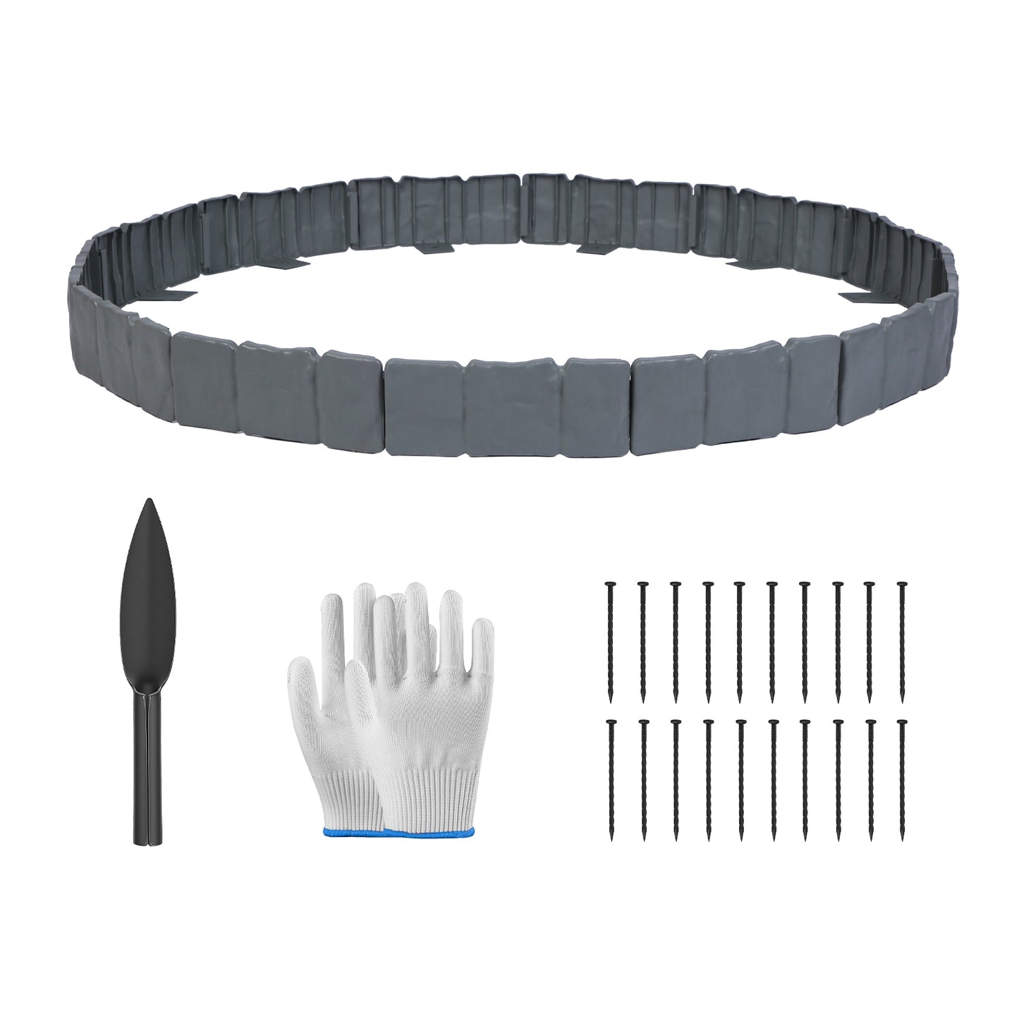 16ft Plastic Garden Edging Kit with 20 Interlocking Borders and Spikes - Flexible Lawn & Flower Bed Border