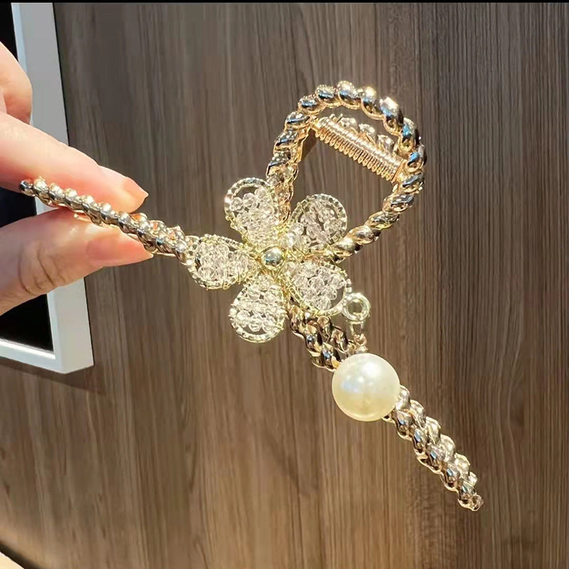 Clover Crystal Flower Hairpin - Gold