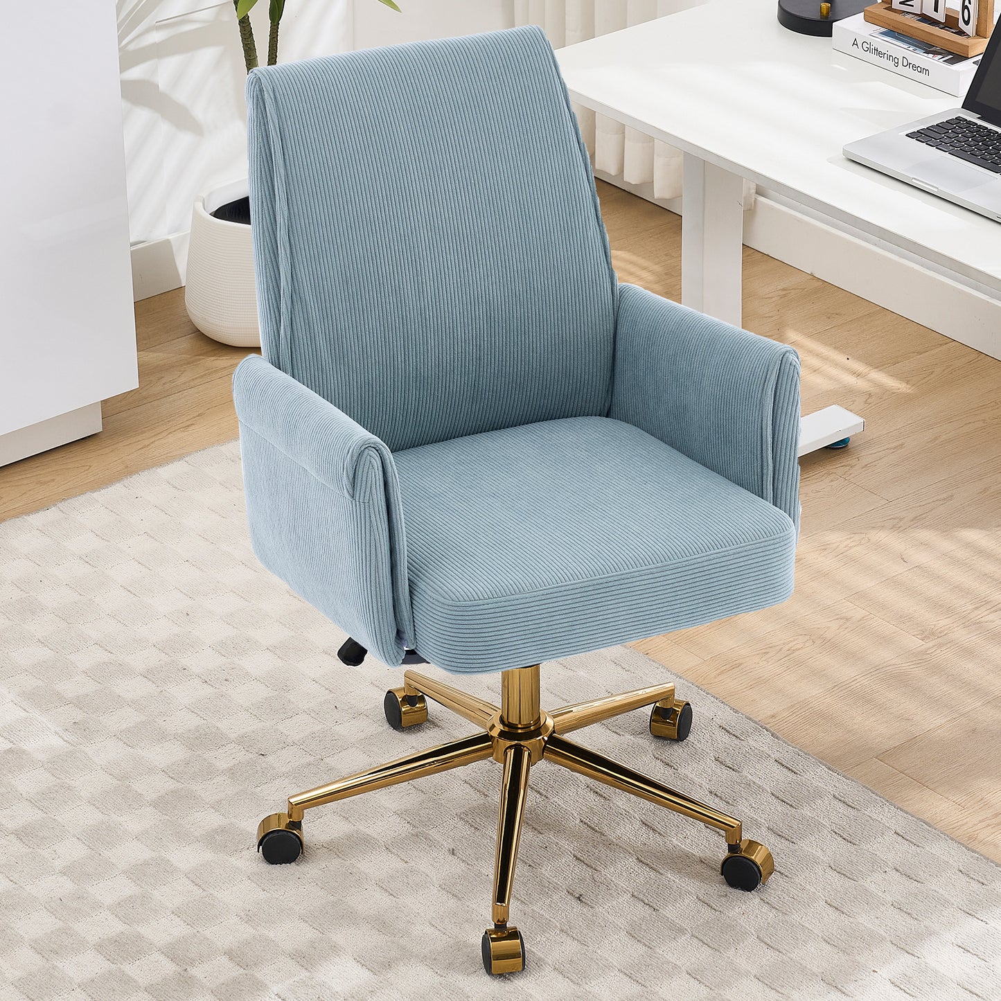 Ergonomic Mid-Back Office Chair - Striped Fabric, Blue