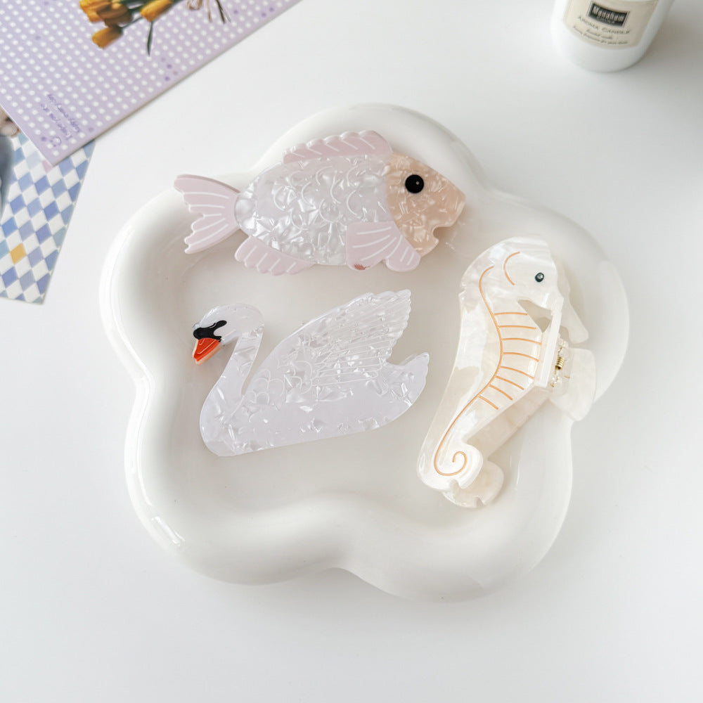 Animal Hairpin Set - Swan, Goldfish & Seahorse
