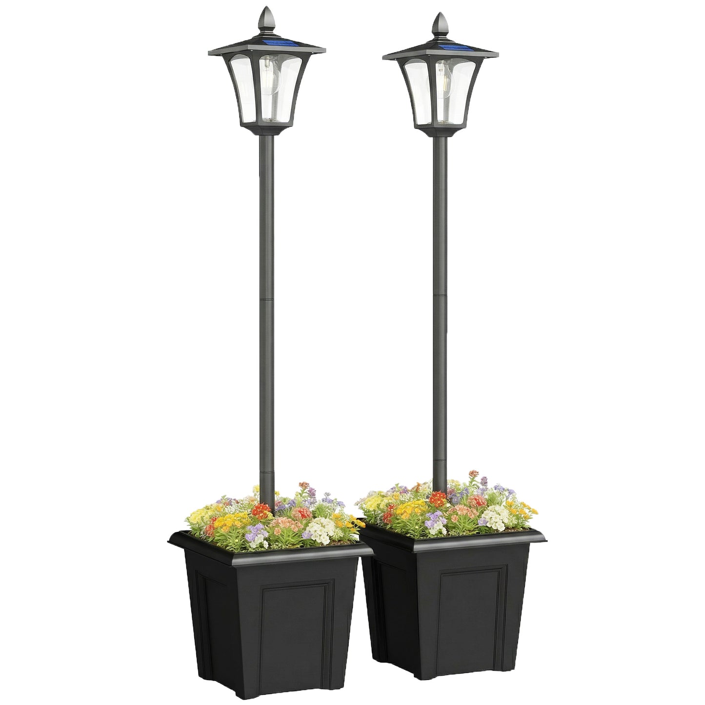 63" Waterproof Solar Lamp Post Lights with Planter - 2 Pack, Black