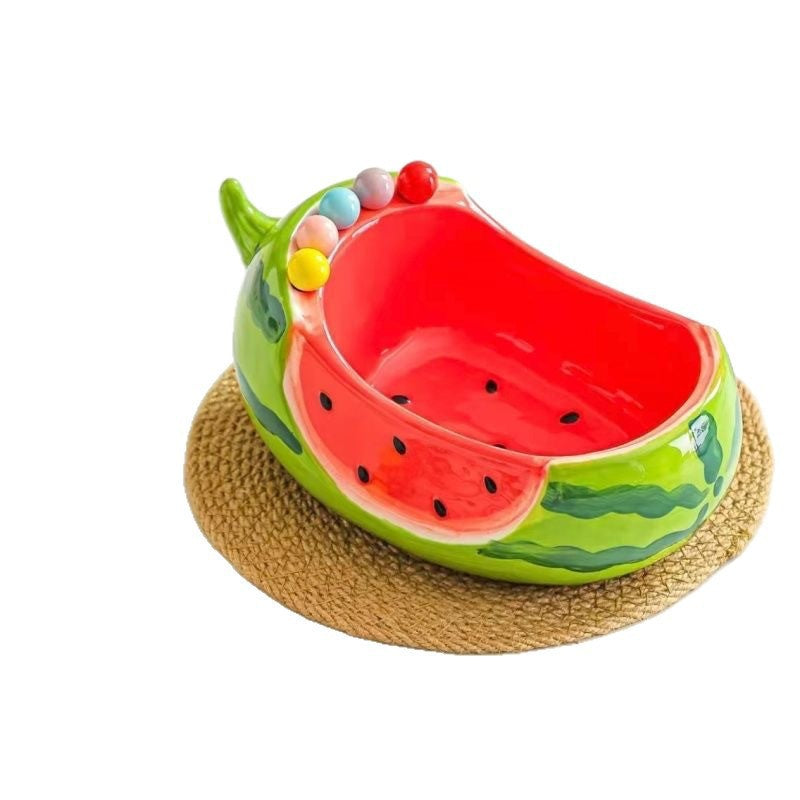 Watermelon-Shaped Ceramic Fruit Plate for Living Room Coffee Table - Multiple Colors