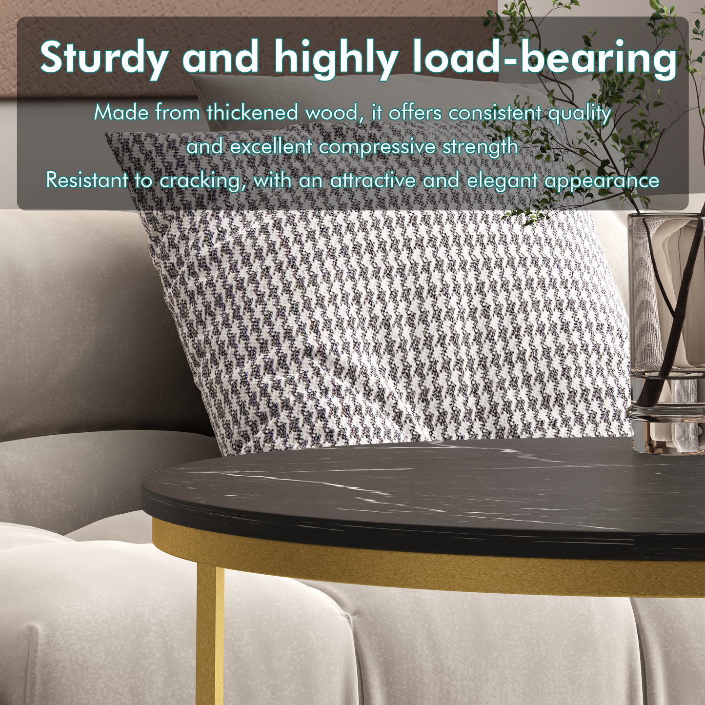 Nesting Coffee Table Set of 2 - Round Black+Gold Marble Top