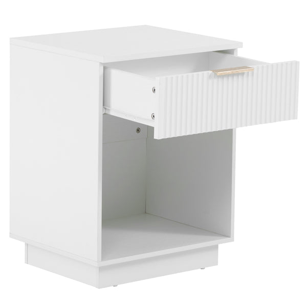 White Night Stand with Drawer & Shelf - 45x40x60cm