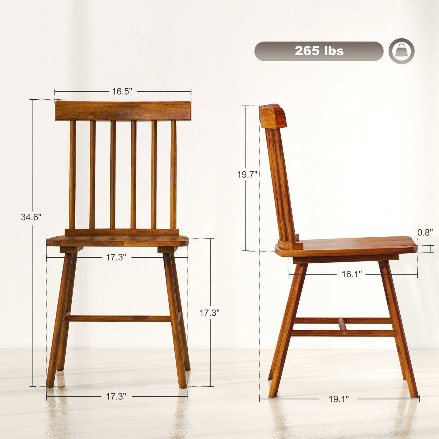 Farmhouse Dining Chairs Set of 4 - Light Brown Rubber Wood
