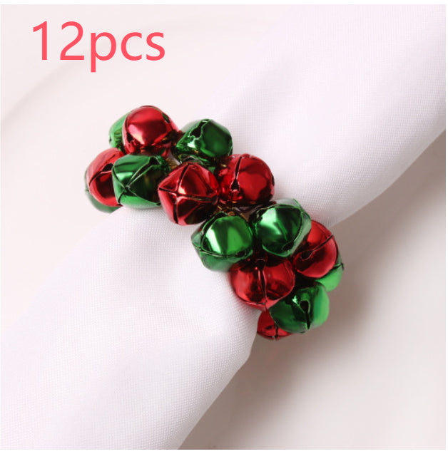 Gold Silver Bell Beaded Napkin Ring Set for Festive Table Decor