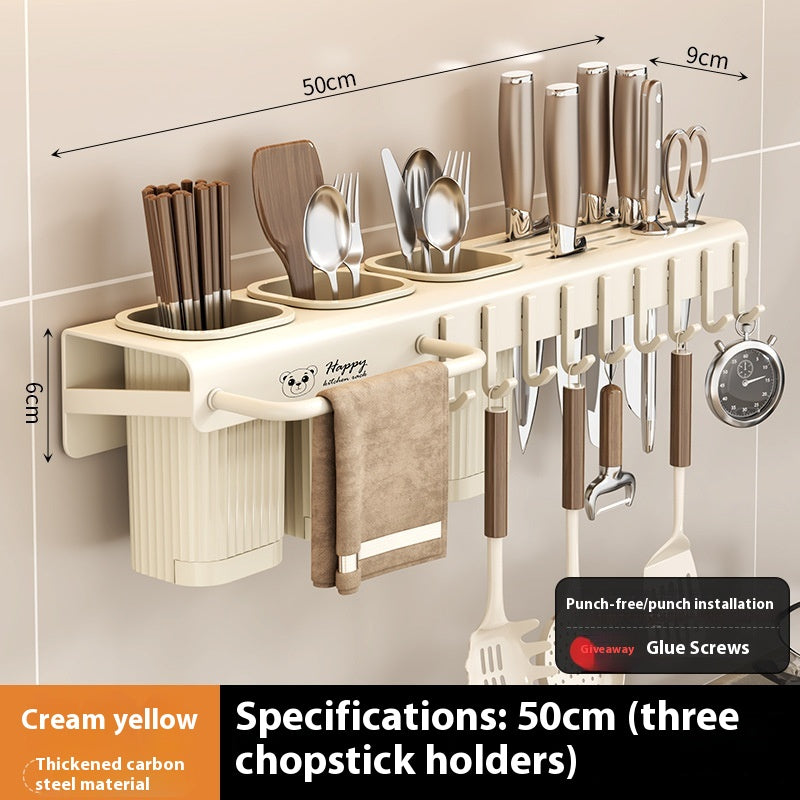 Multi-functional Kitchen Knife Rack Holder Punch-free Wall Mount Organizer