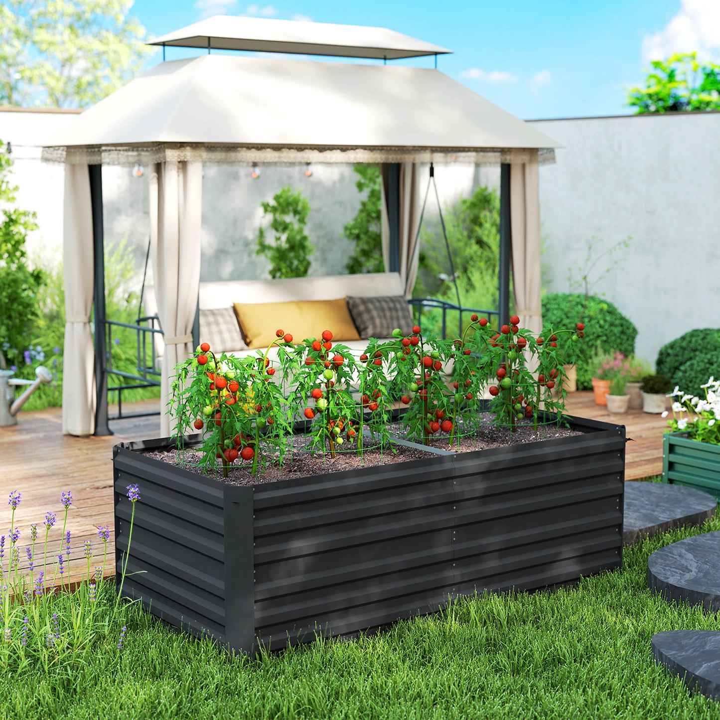 Galvanized Steel Raised Garden Bed 71x36x23 Inches Outdoor Planter Black