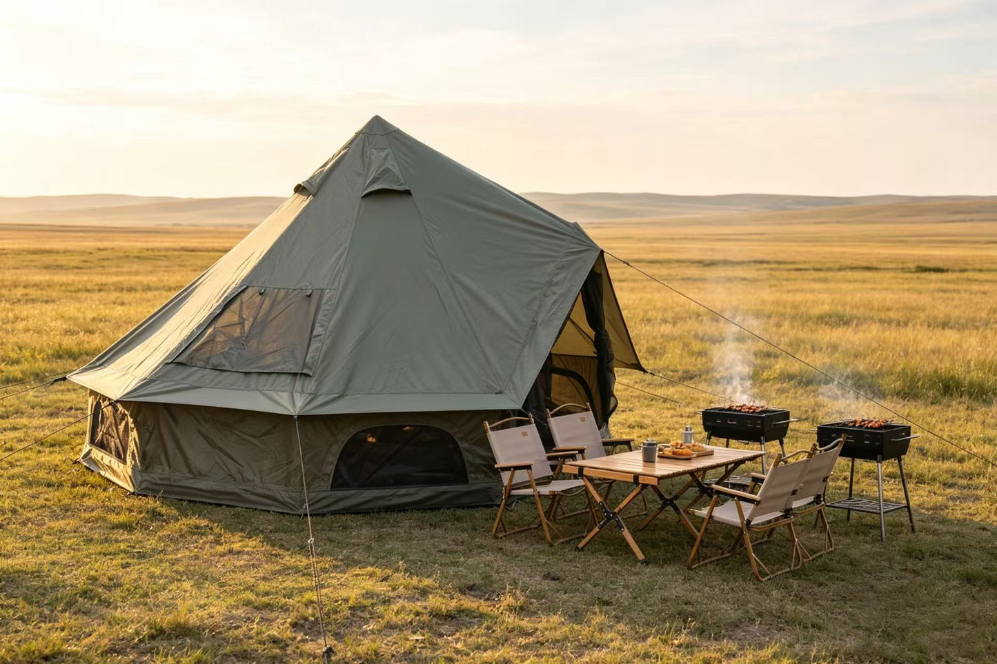Spacious 13.1ft Oxford Bell Tent - 4-8 Person Glamping Shelter - Dark Green