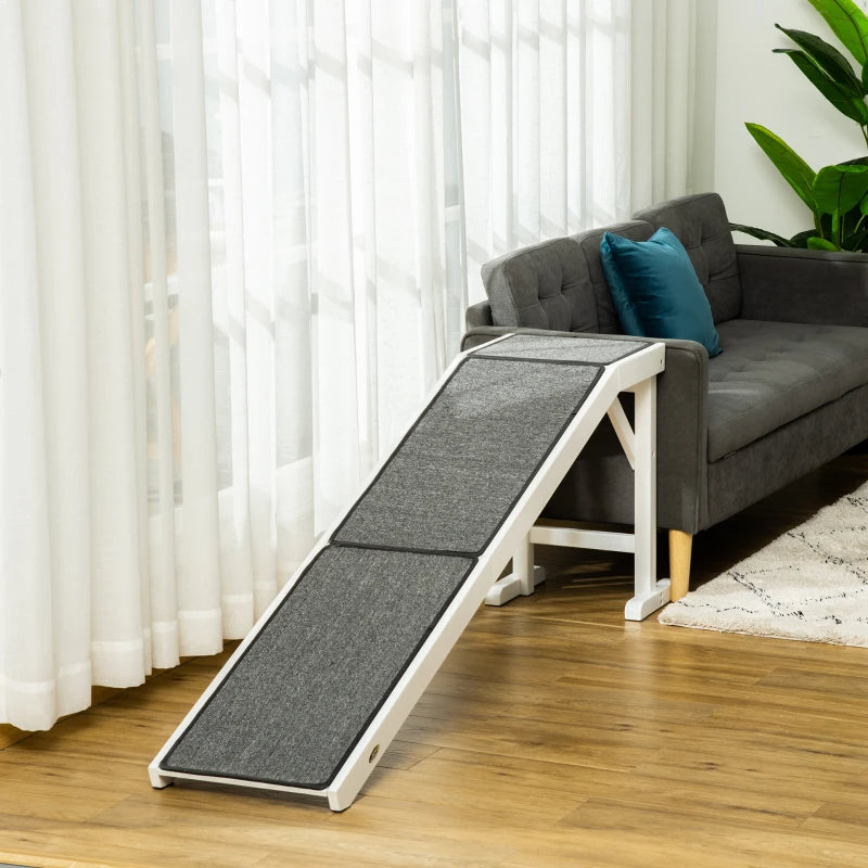 Foldable Dog Ramp with Non-Slip Carpet Top Platform for Small & Senior Dogs - Gray or White