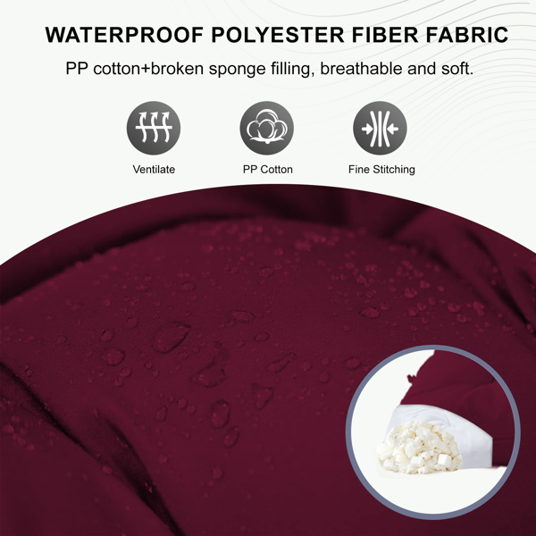 60-Inch Waterproof Outdoor Swing Cushion with Backrest - Claret Red