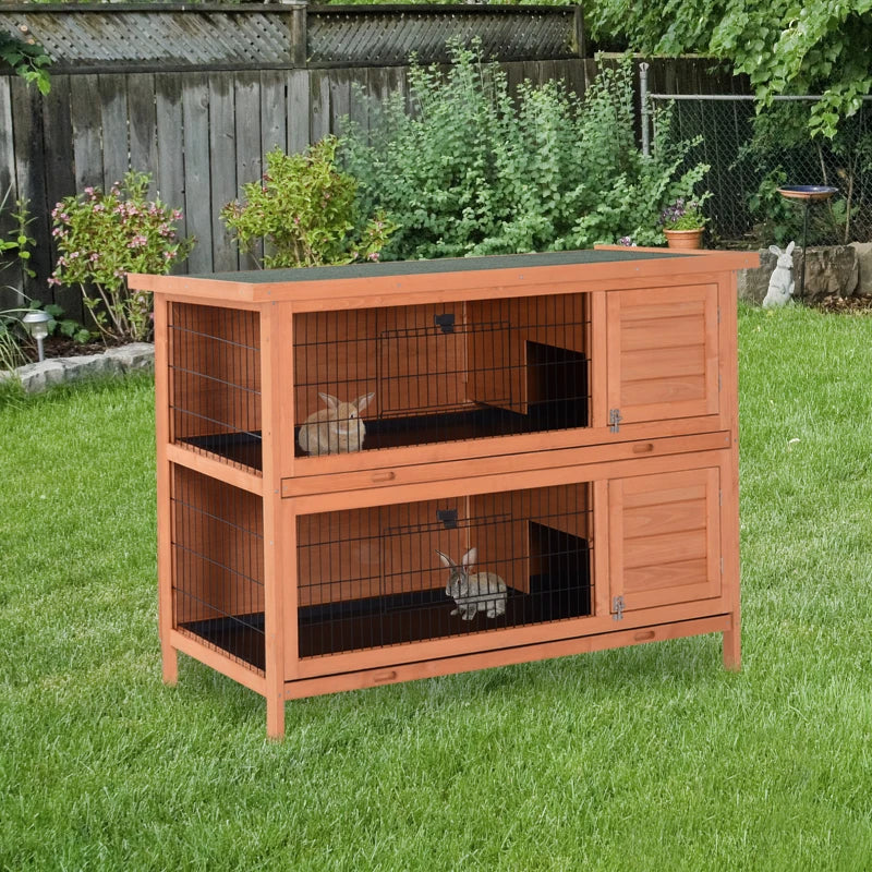 Large 2-Story Wooden Rabbit Hutch with Lockable Doors Waterproof Roof