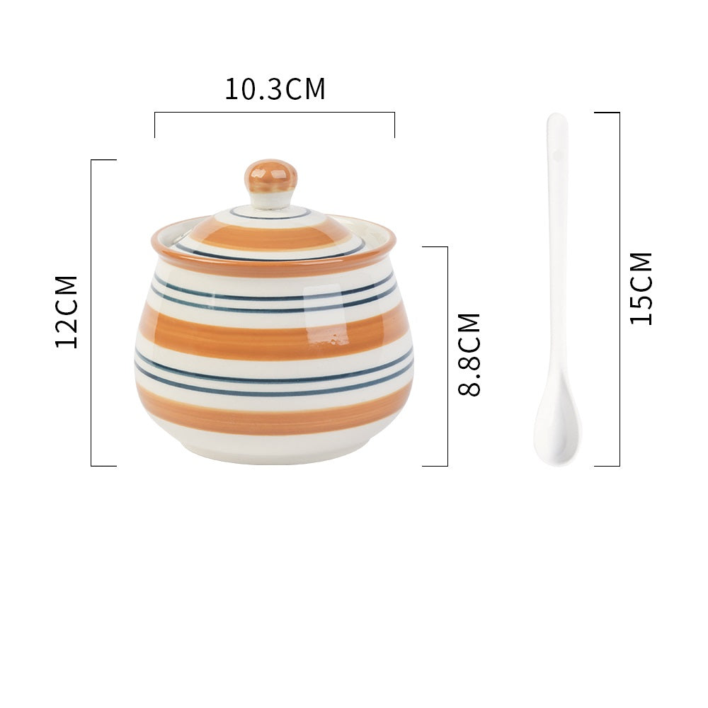 Ceramic Condiment Pot Set with Spoon - Kitchen Tableware, Household