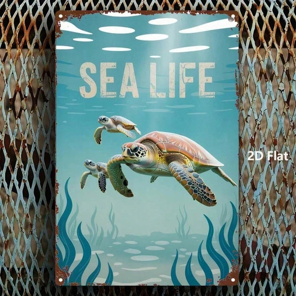 Metal Sea Turtle Wall Decor - 8x12 Inch Marine Life Sign