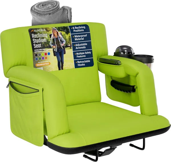 Premium Reclining Stadium Seat with Back Support - Lime, 21" Wide
