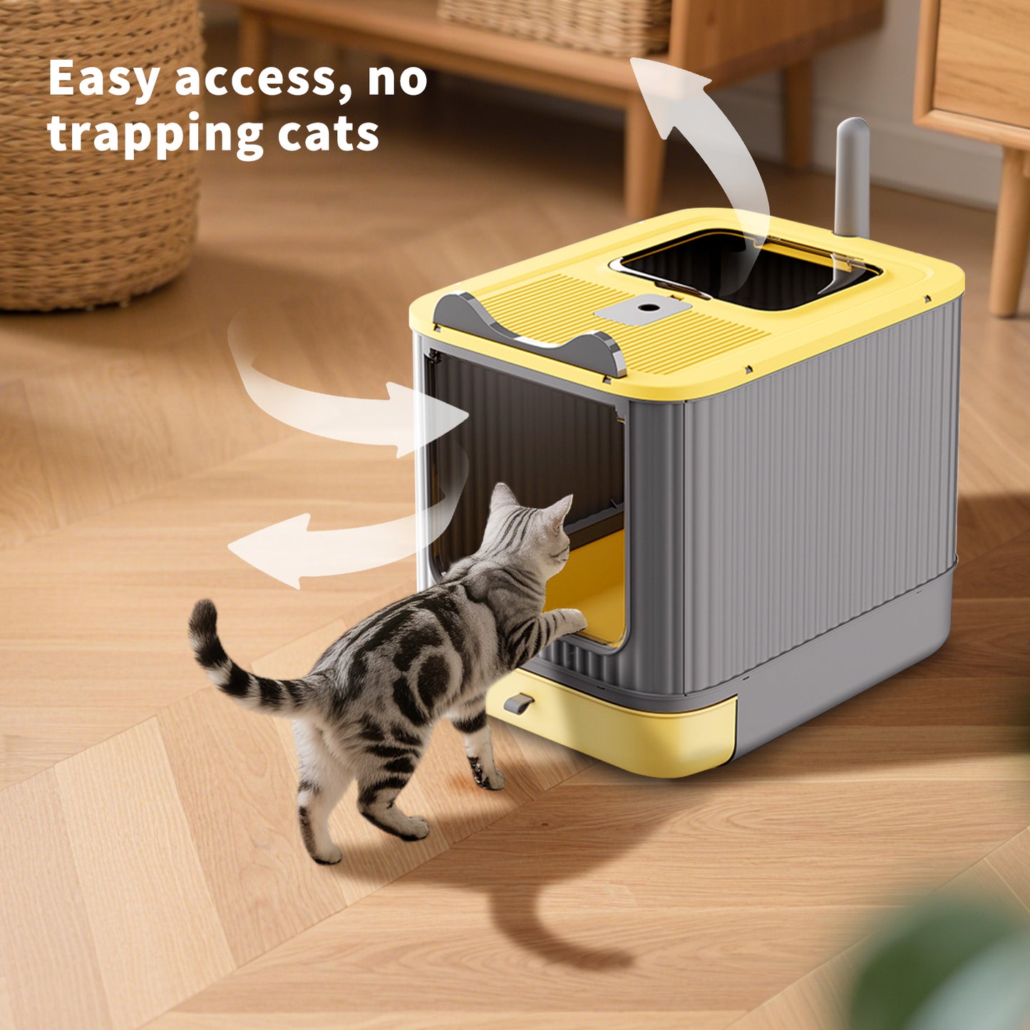 Self Pickup Cat Litter Box in Yellow - Pet Furniture for Cats