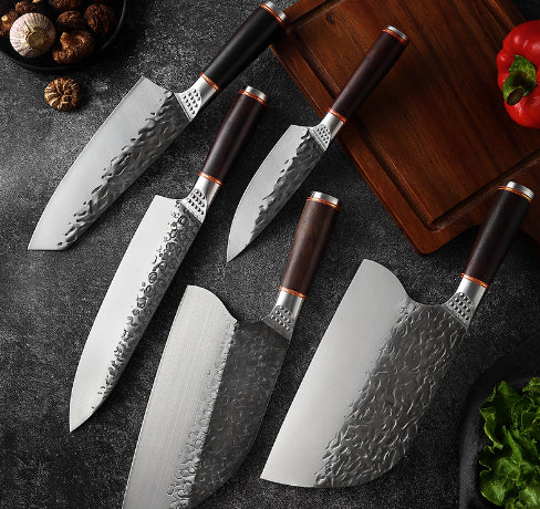 Stainless Steel Forged Hammer Pattern Kitchen Knife Set