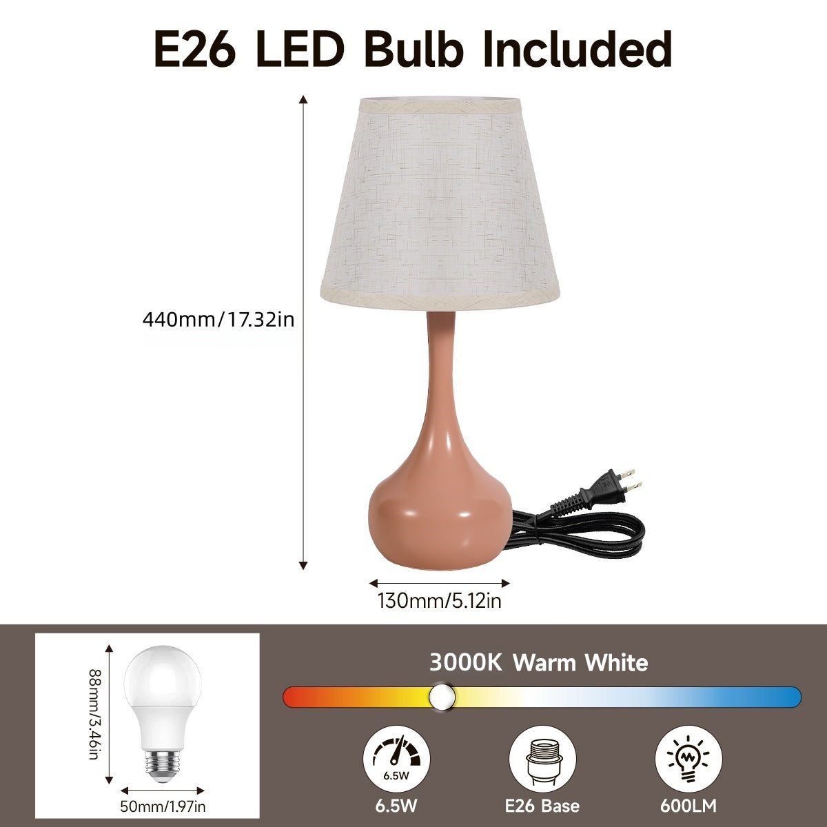 Dimmable Touch Table Lamp Set - Pink Bedside Lamps with LED Bulbs