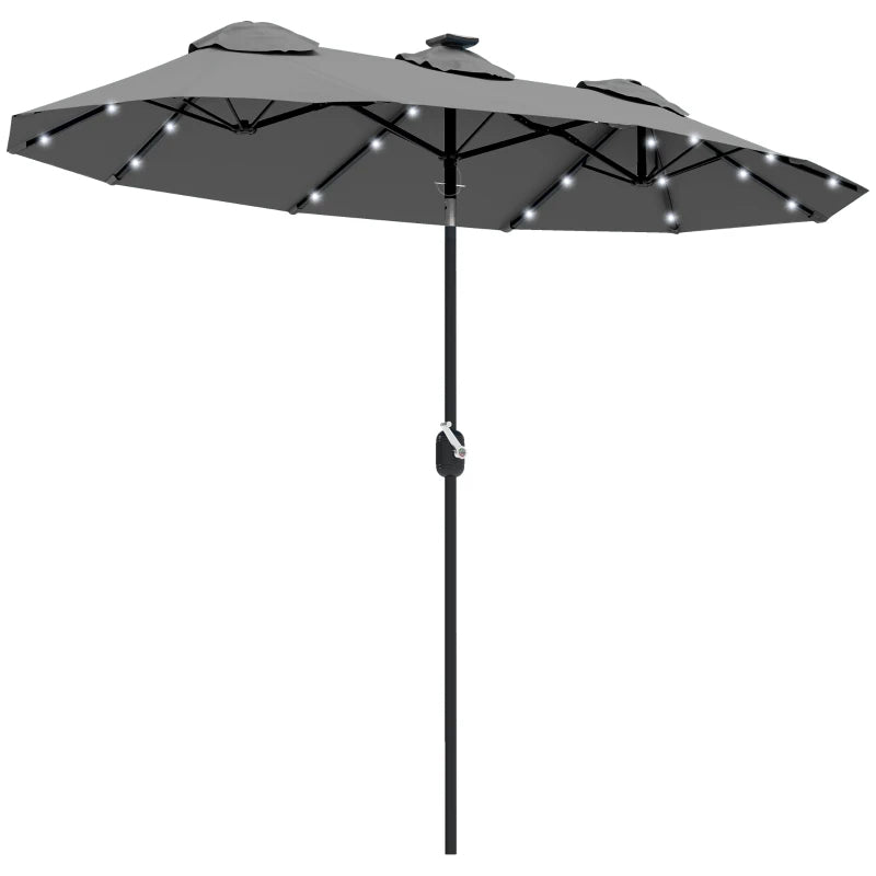 Double-Sided Patio Umbrella with LED Solar Lights - Gray