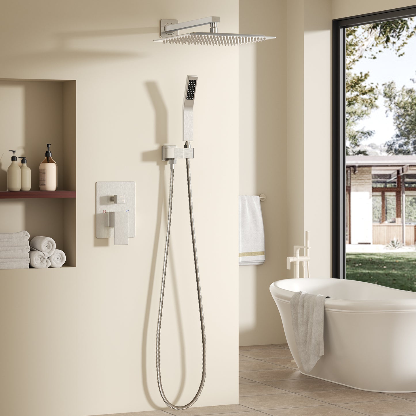 Wall-Mounted Shower Faucet Set - 10-Inch Overhead & Handheld Shower