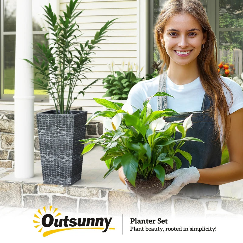 Tall Outdoor Garden Planters Set of 3 - 24 Inch Taper Plant Pots with Drainage