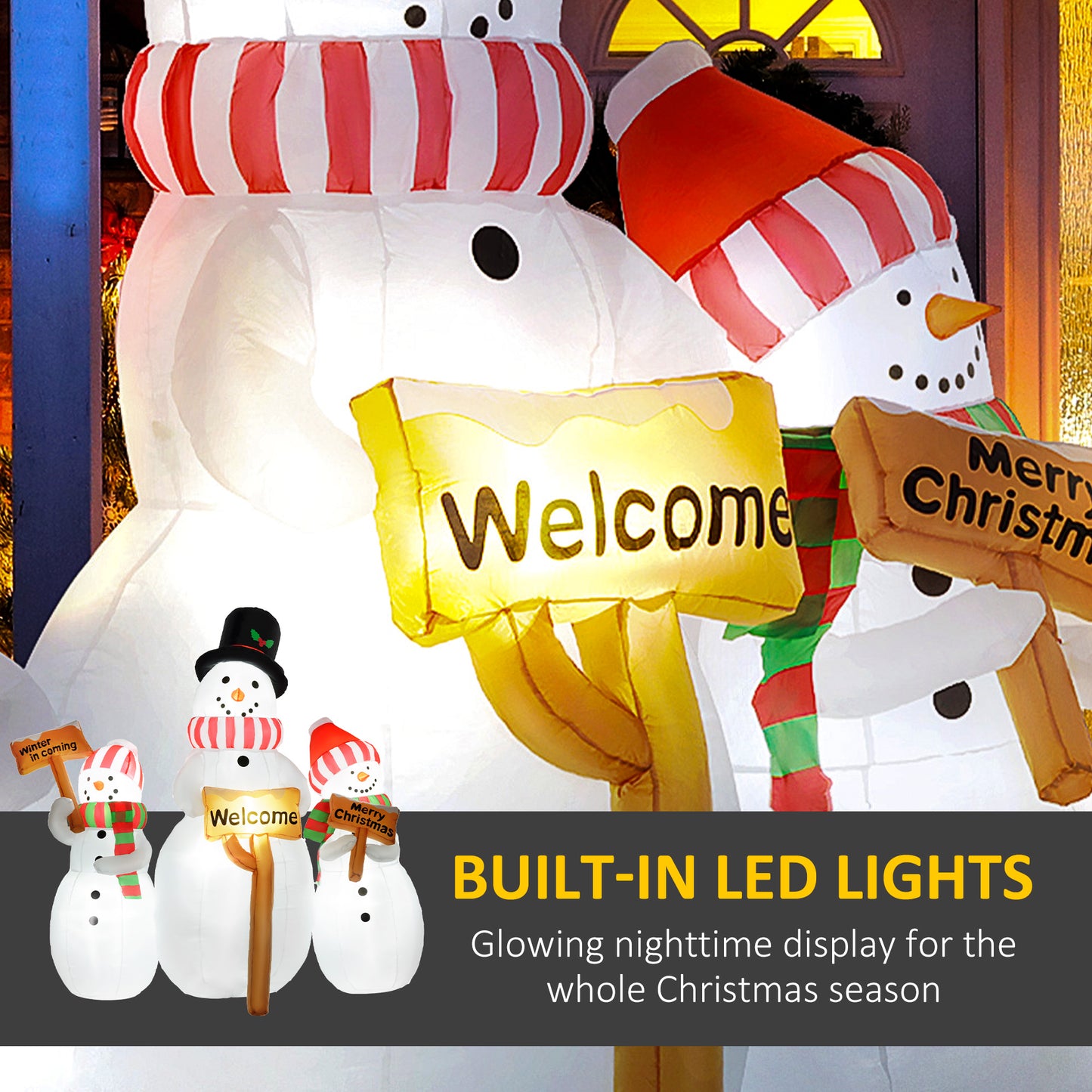 Inflatable Christmas Snowmen with LED Lights - 3 Pack