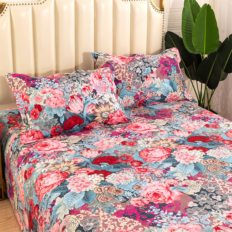 Cotton Canvas Mattress Cover Bedding Set with Plant Flower Pattern - Multiple Sizes