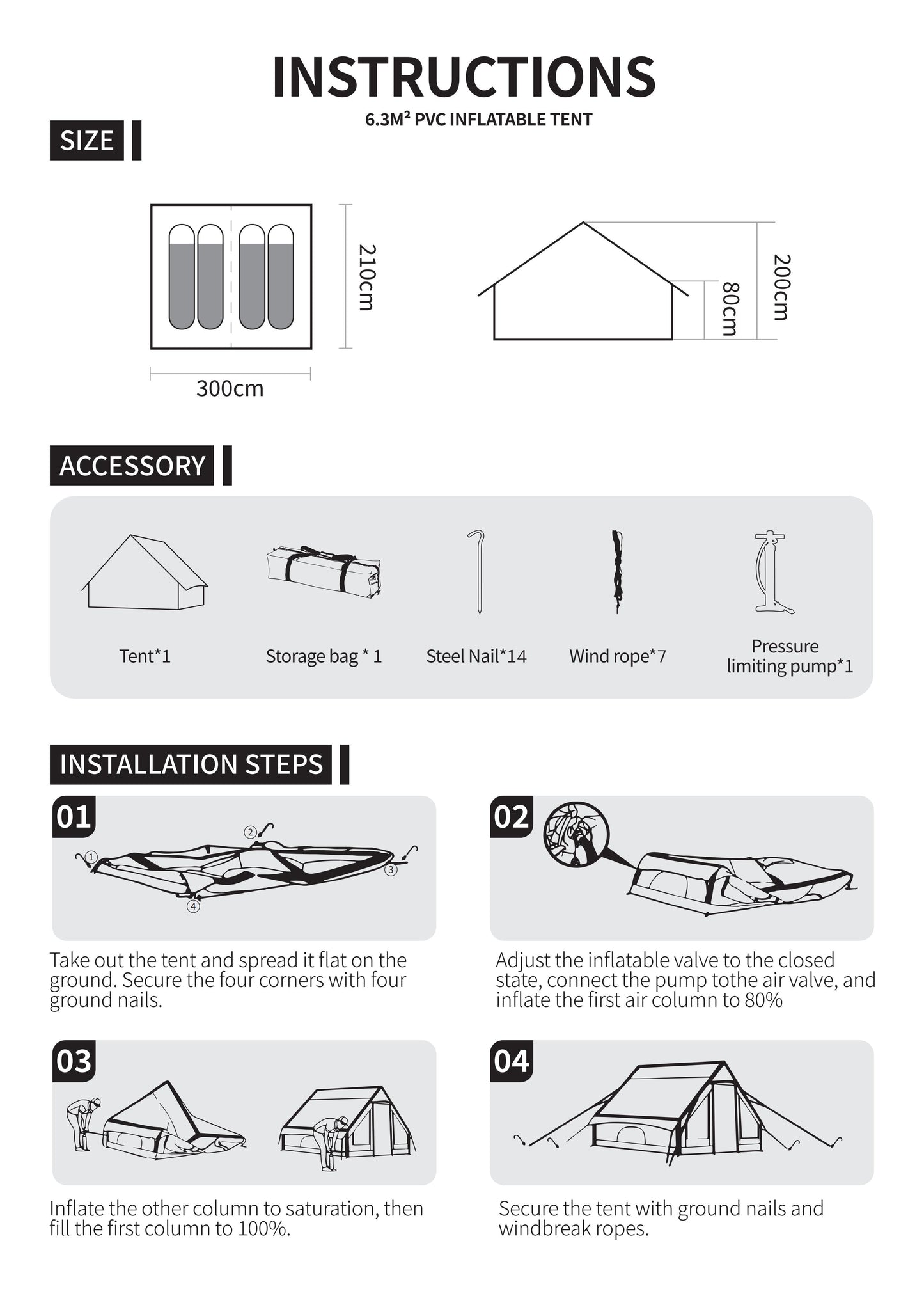 Inflatable Camping Tent with Hand Pump - Waterproof, Easy Setup, Beige