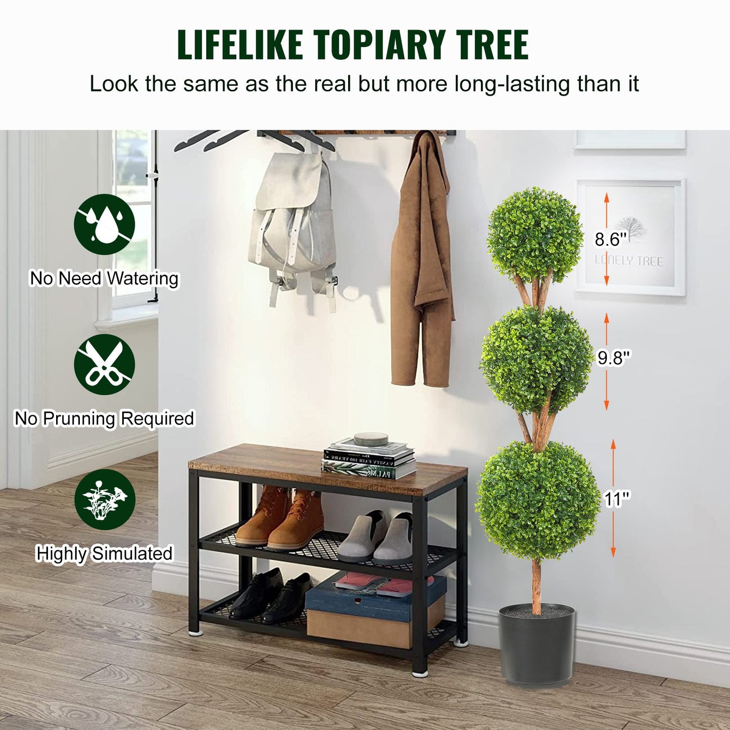 Artificial Topiary Trees Set - 48 Inch Faux Green Ball-Shaped Plants with Planters, Indoor & Outdoor Decor