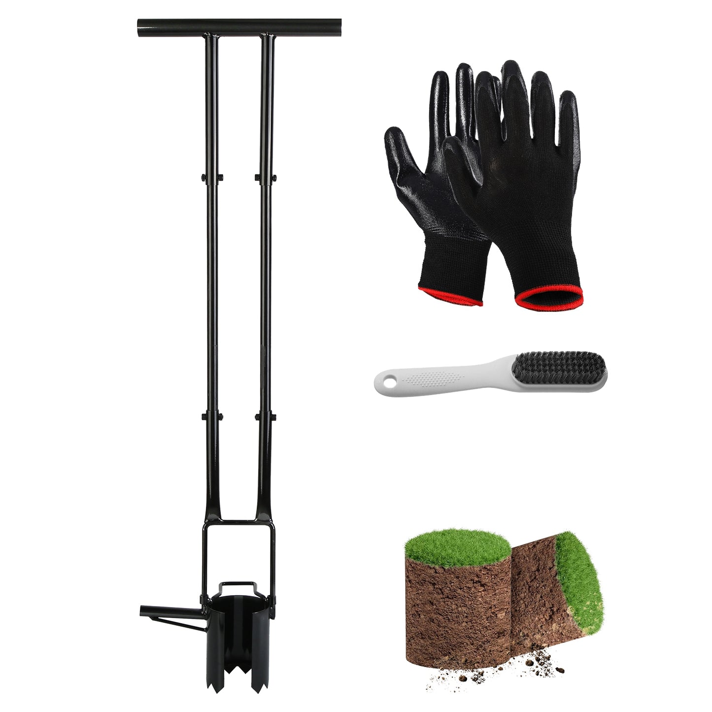 Garden Bulb Planter Tool 5-in-1 Long Handle Gardening Transplanter with Gloves
