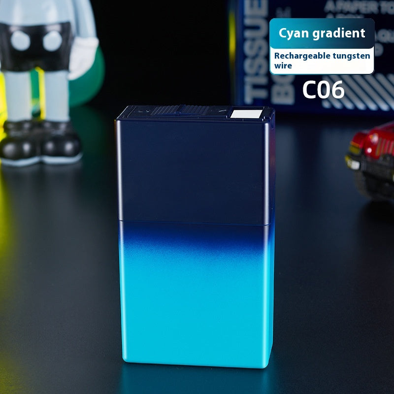 Portable Cigarette Case with Lighter - Gradient Color Windproof Storage Organizer