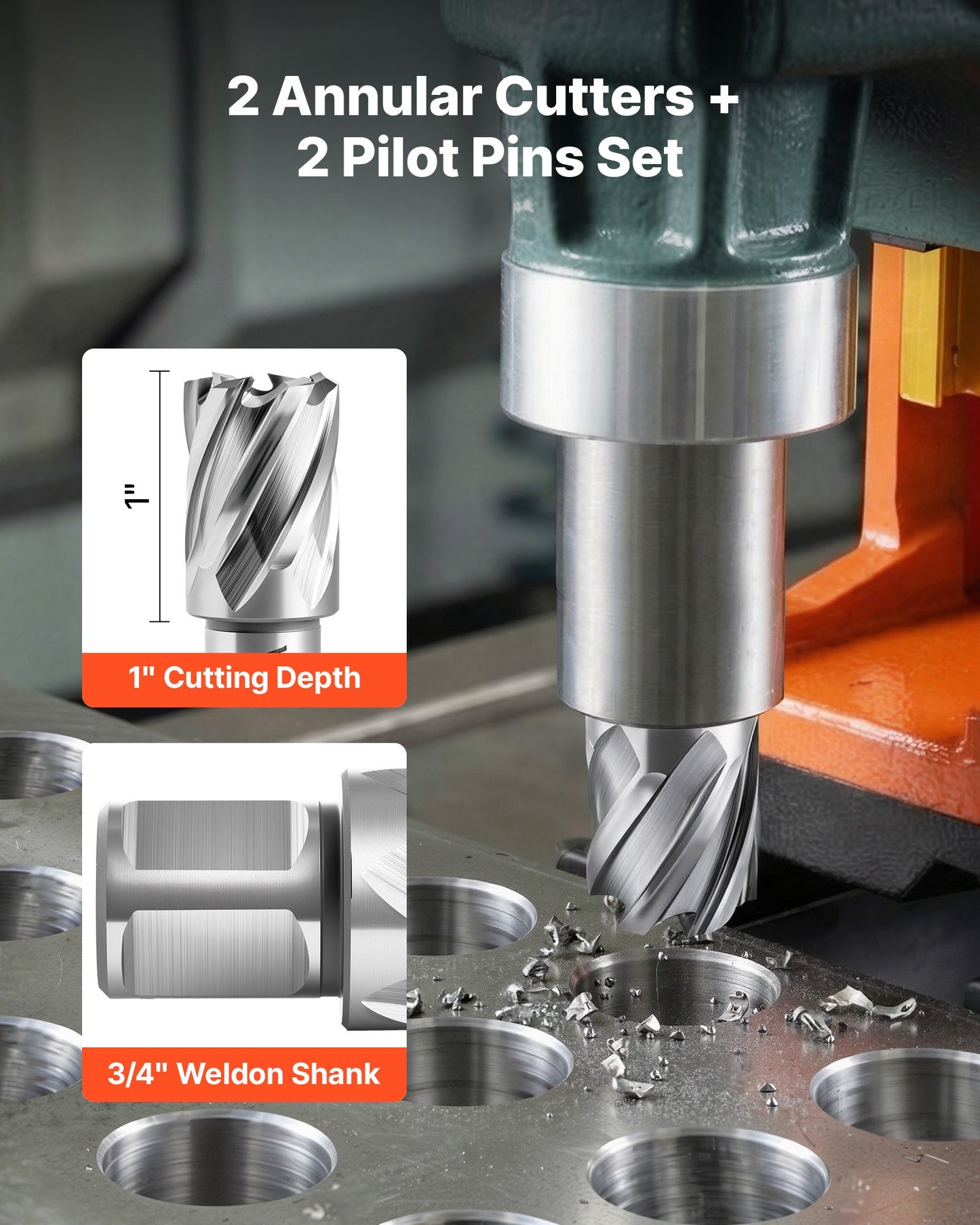 4-Piece Annular Cutter Set for Magnetic Drills - High-Speed Steel, 1" Diameter