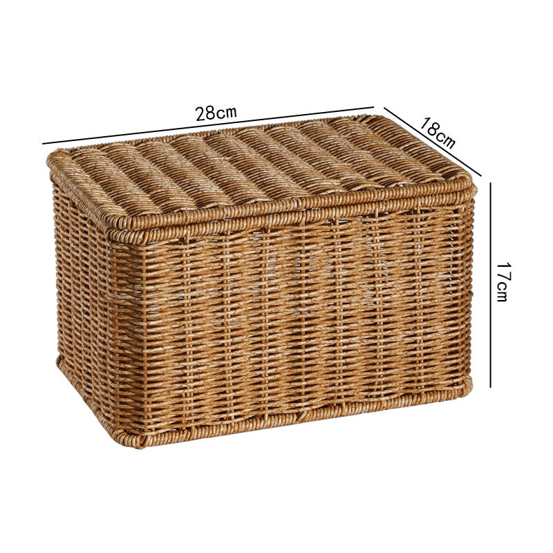 Rattan Woven Storage Basket with Lid - Large Home Organization Bin