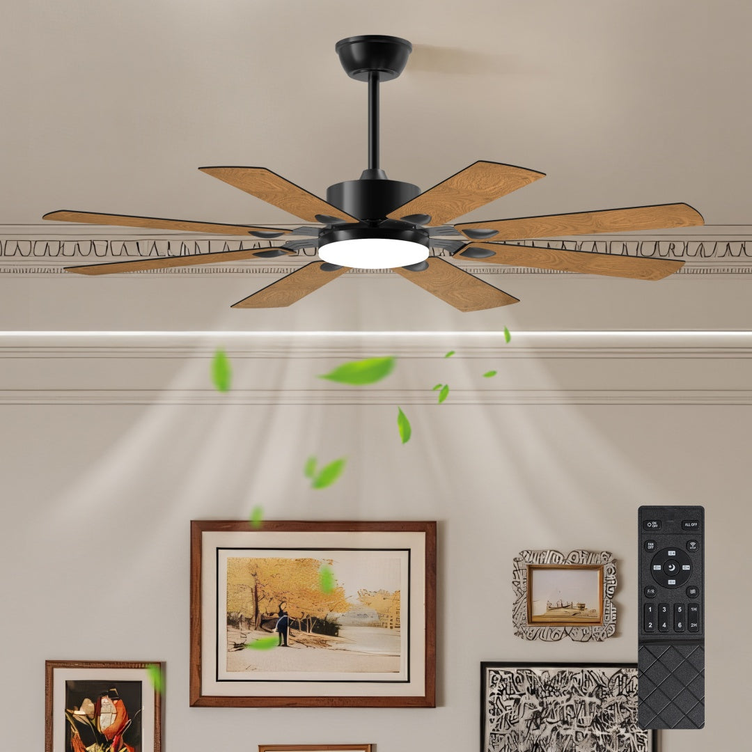 52-Inch Ceiling Fan with Lights and Remote, Reversible DC Motor, 8 Blades, Black
