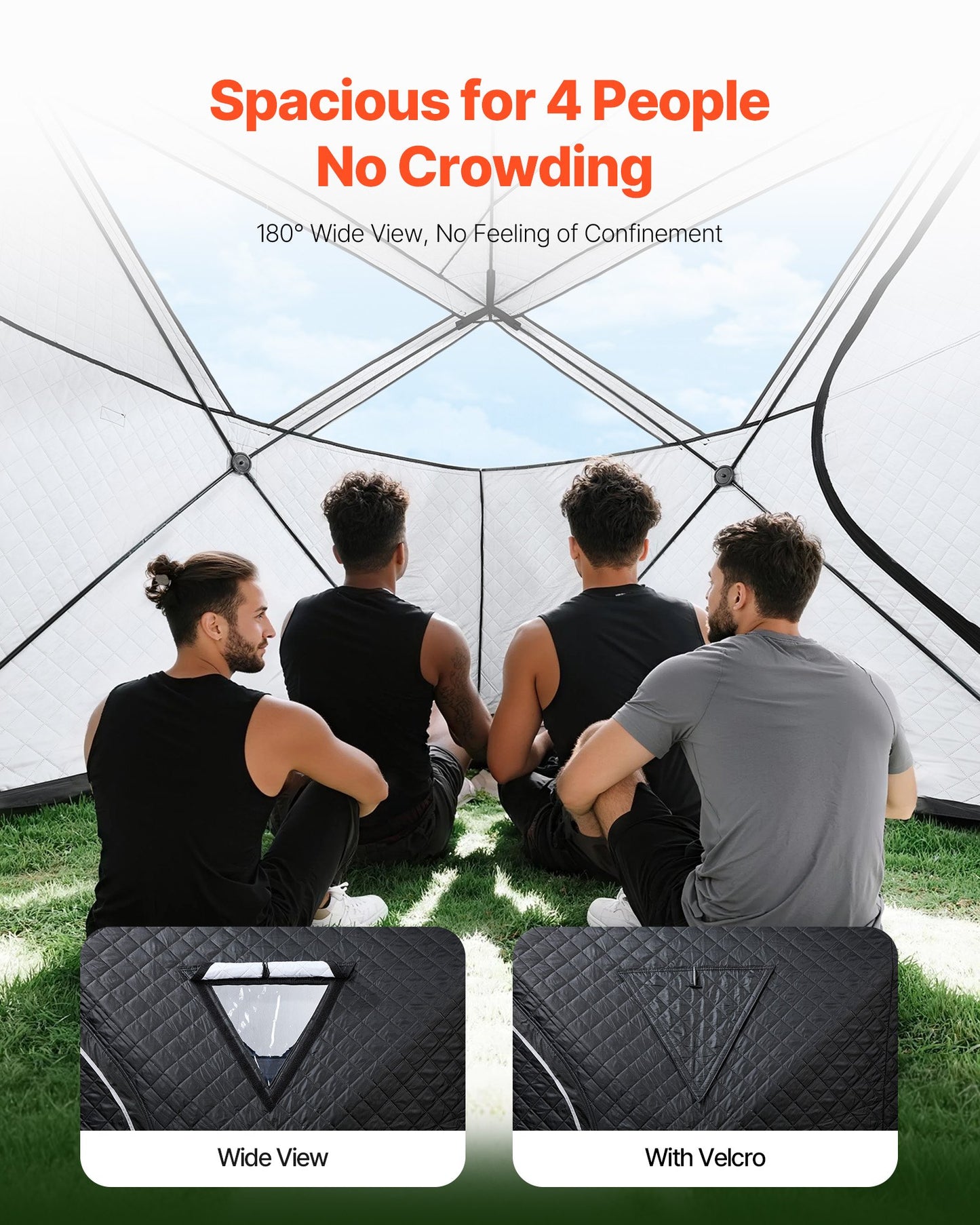 Outdoor 4-Person Sauna Tent with Velcro Flaps for Camping - Black