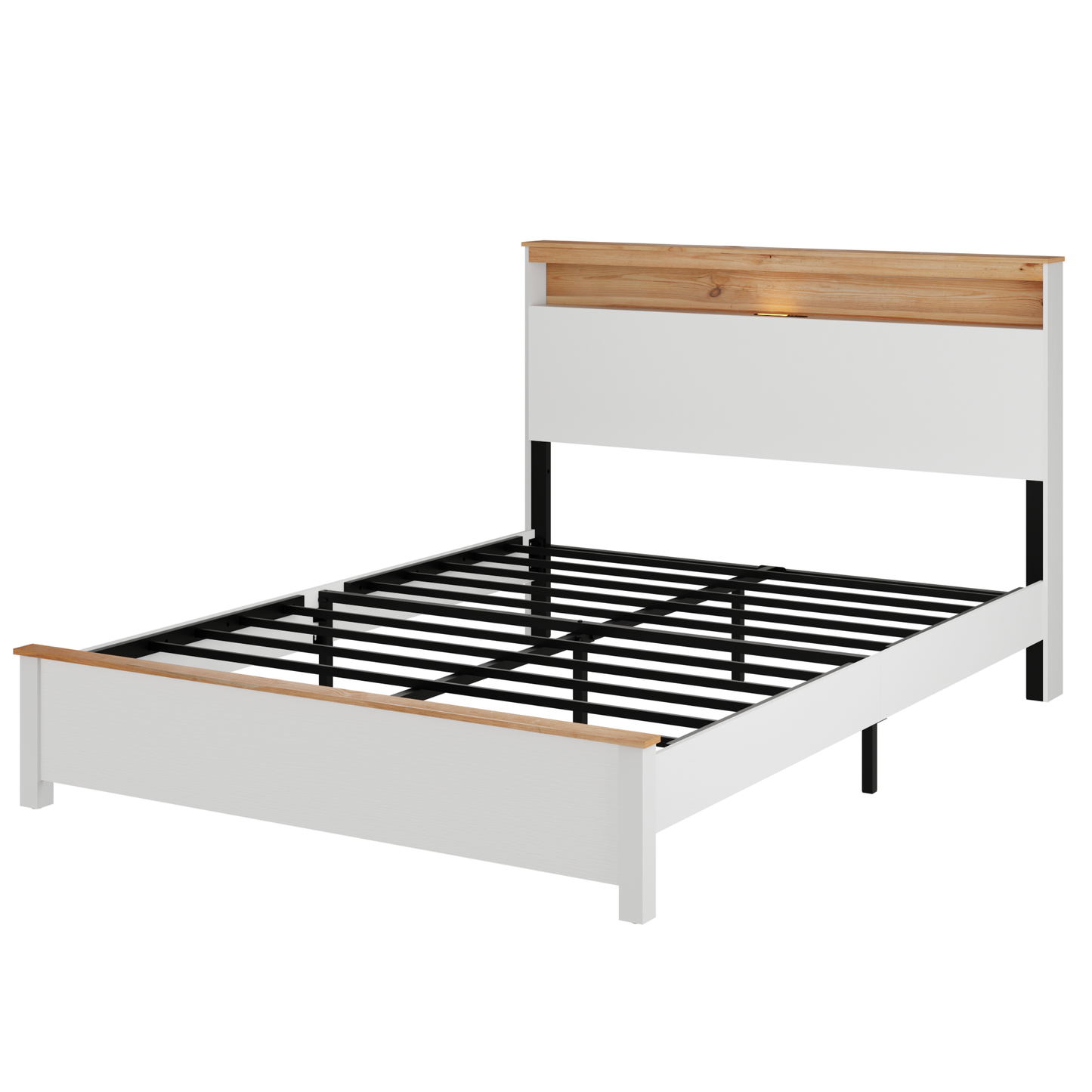 Full Farmhouse Wood Bed Frame with Storage Headboard & Charging Station