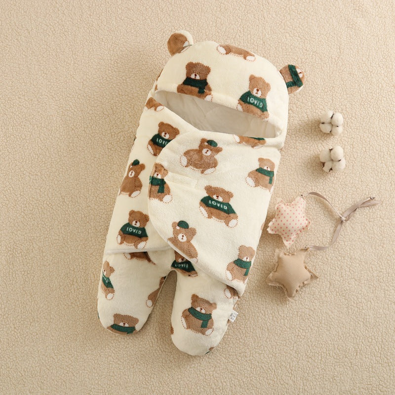 Baby Sleeping Bag with Cartoon Prints, Thick Flannel Swaddle for Newborns