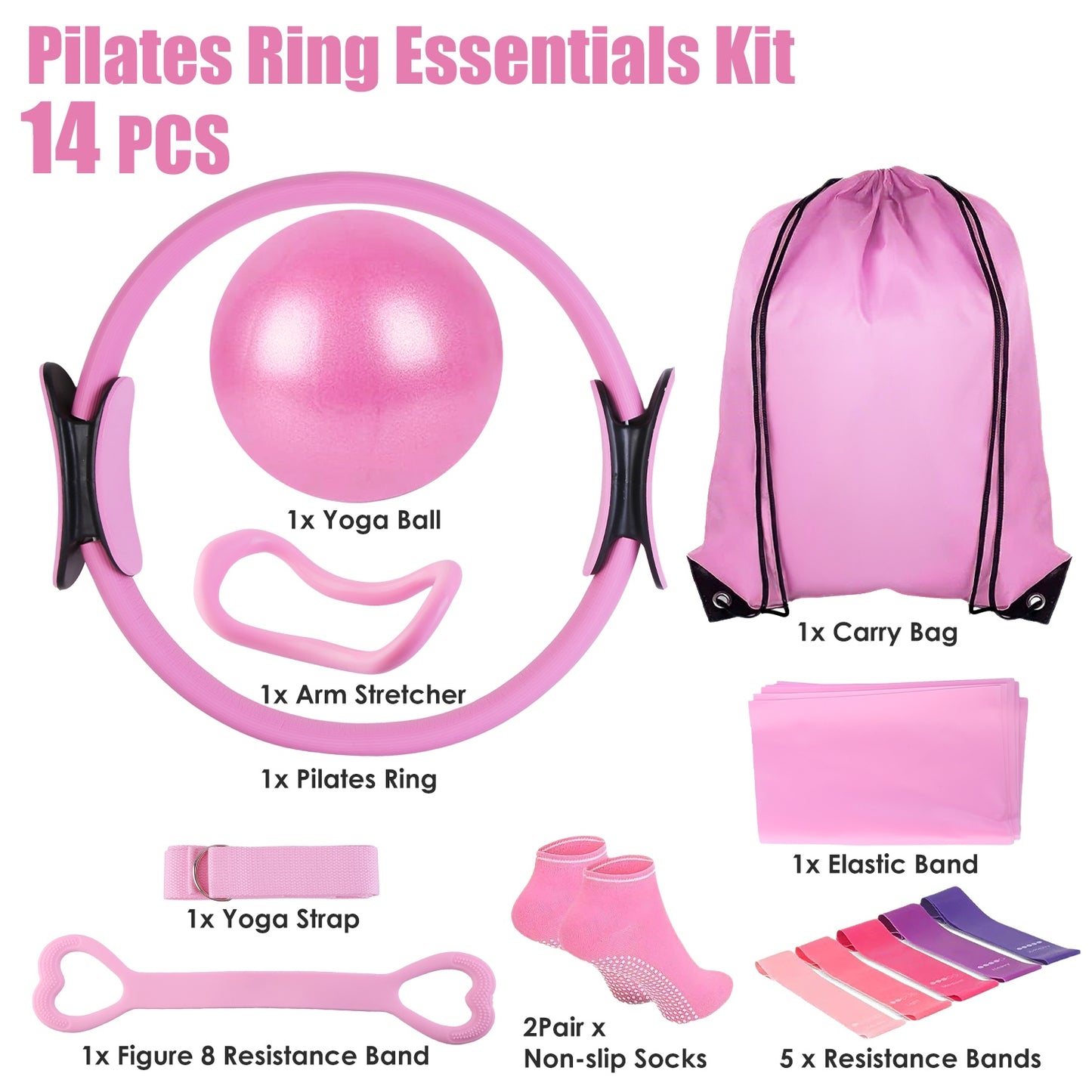 14-Piece Pilates Ring Kit with Resistance Bands & Yoga Ball