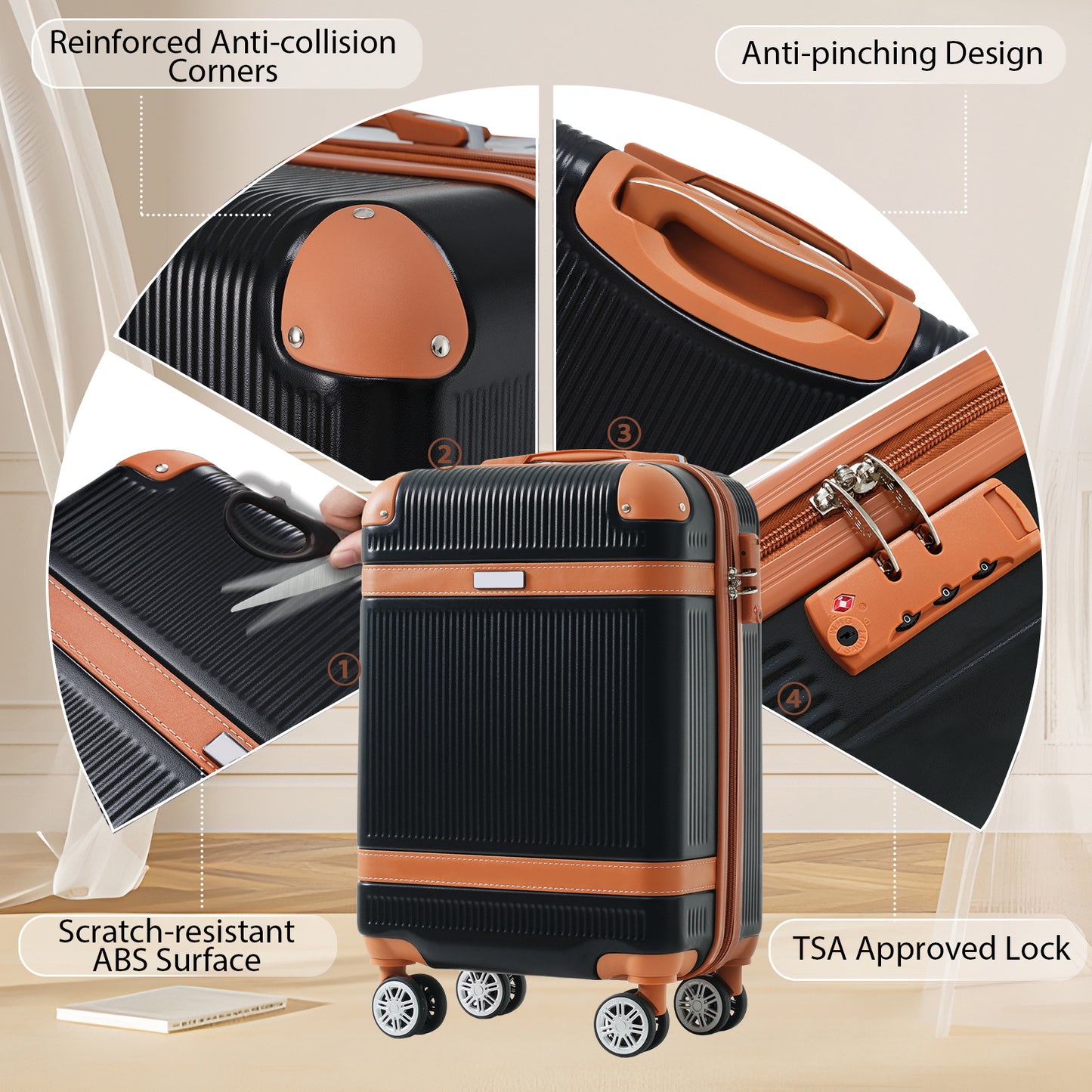 20-Inch Hardshell Luggage Set with Spinner Wheels - Black
