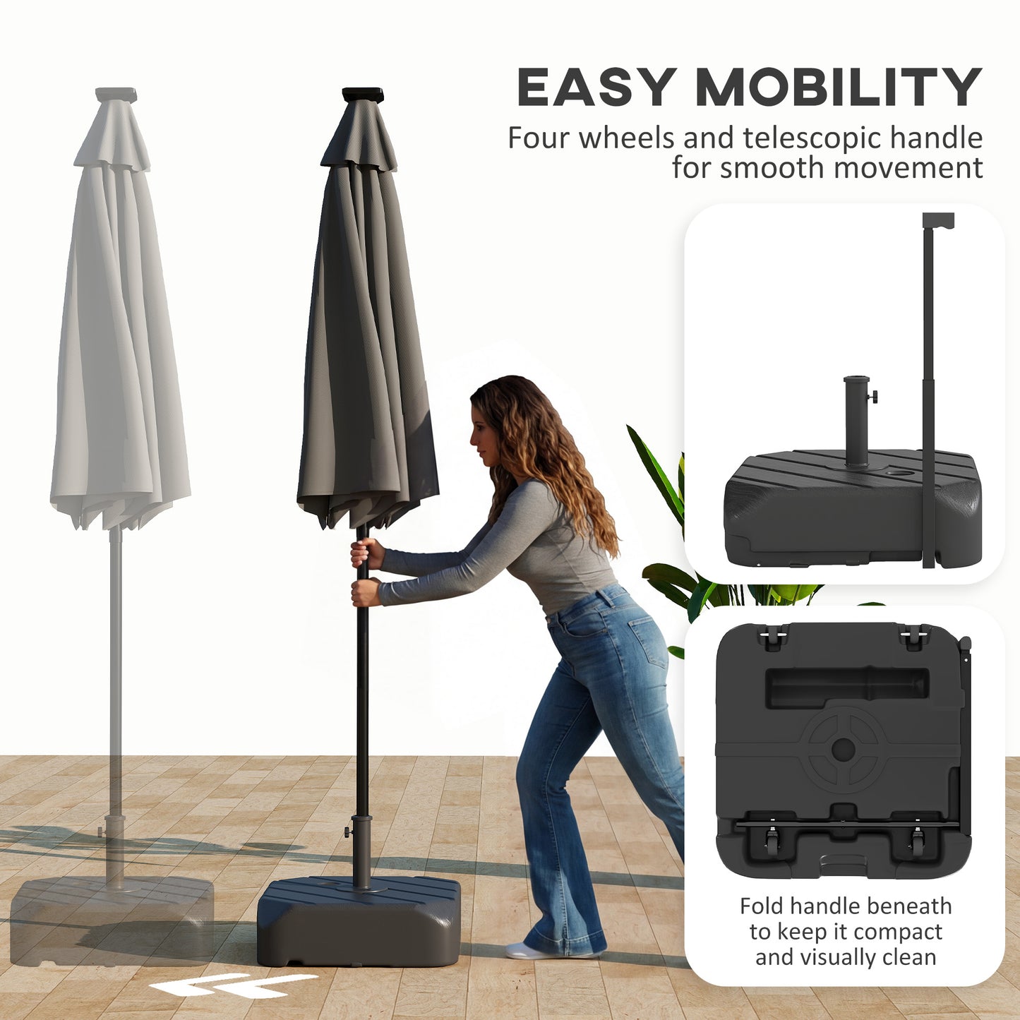 Patio Umbrella Base with Wheels and Telescopic Handle - Black
