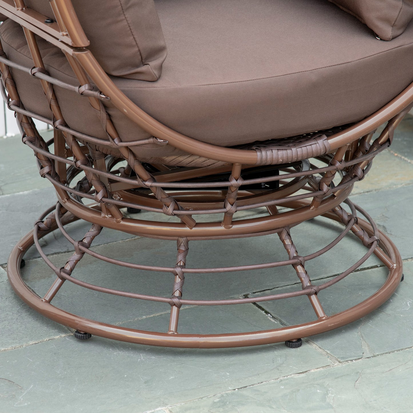 360° Rotating Wicker Egg Chair - All-Weather Brown Rattan Seat