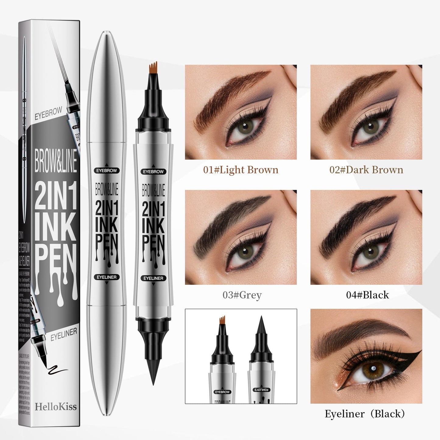 2-in-1 Microblading Eyebrow Pen with 4-Fork Tip and Eyeliner