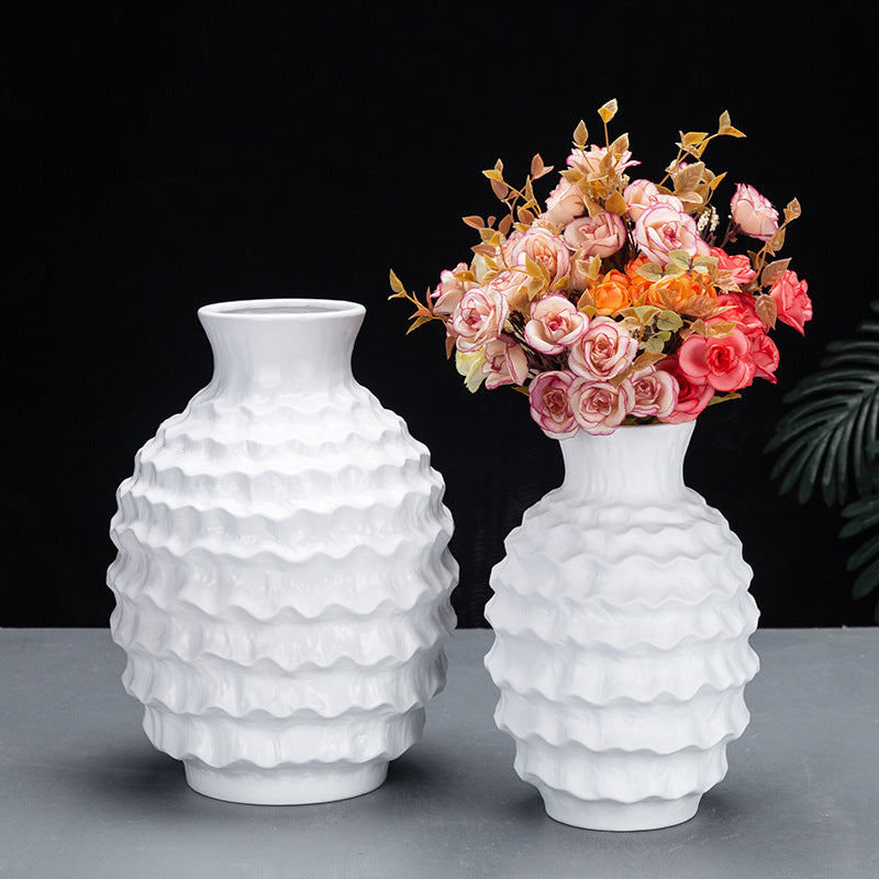 Irregular Wave Ceramic Vase - Modern White Porcelain Home Decor